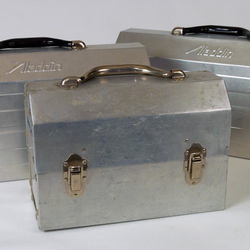 Carry on…. Vintage Industrial Aluminum Excelsior and Aladdin Lunch Boxes –  Ephemerascenti